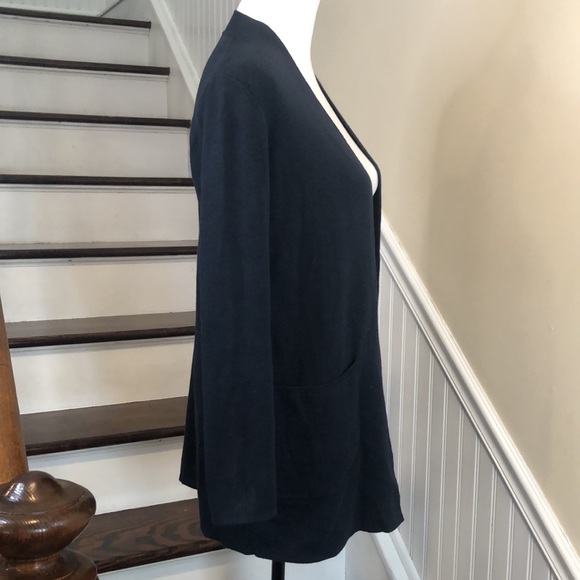 J JILL Navy Blue Flat Knit Open Cardigan w Hand Pockets Sz XS - Picture 2 of 8